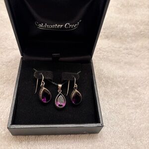 Coldwater Creek Purple Teardrop Pendant and Earring Set
